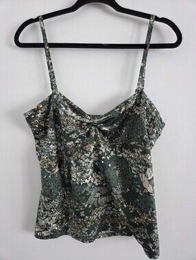 To the Max Green & Cream Printed Spaghetti Strap Blousey Camisole - Large